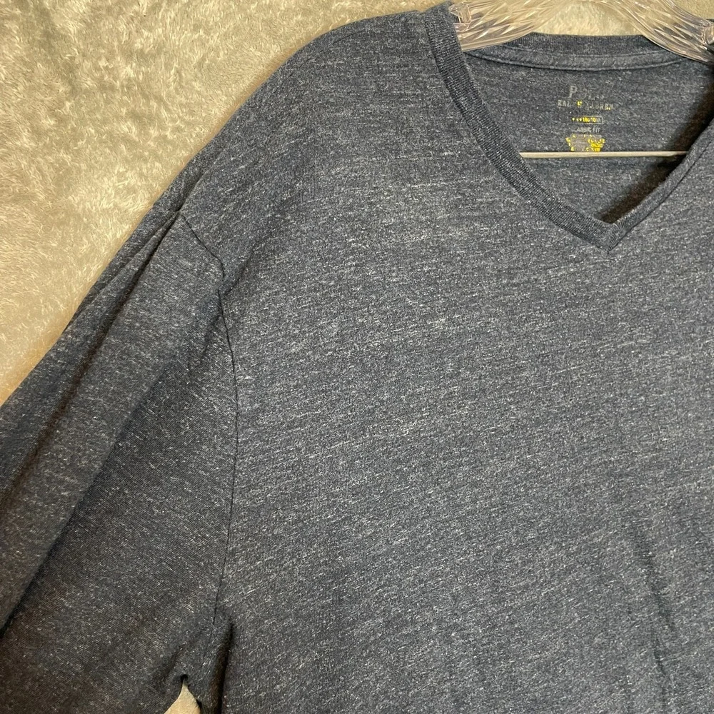 Polo Ralph Lauren Men Classic Heathered Pony Blue V Neck Long Sleeve T Shirt M